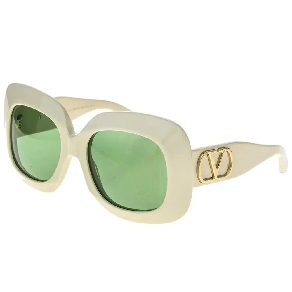 New! Valentino VLS 180B, Cream Sunglasses with Green Lenses, Authentic